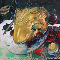 Viktor Musi. "Still Life with Head D'or." 2007. Oil on canvas. 89 X 116.